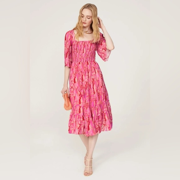 ba&sh Teoli open tie back patterned Midi Dress Pink 45110 - Picture 2 of 16